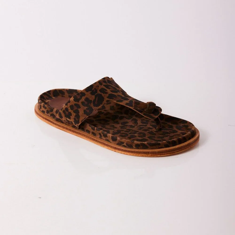 🎉LAST CHANCE🎉 FREE PEOPLE Mika Footbed Sandals / Chestnut Leopard Suede - Picture 6 of 13